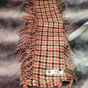 Vintage Kestrel Wool Woven Scarf Fringe Houndstooth Orange Brown Unisex